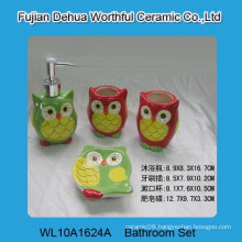 High quality 4 pcs ceramic owl bathroom accessory set
